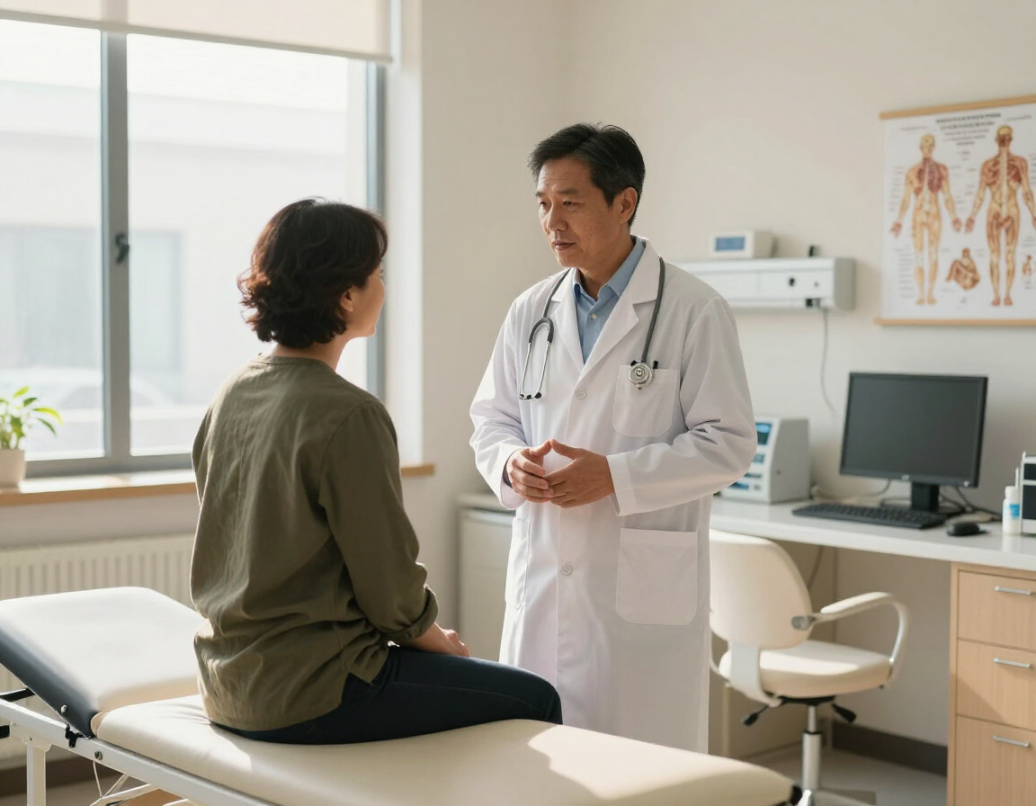Physician visiting with an adult patient
