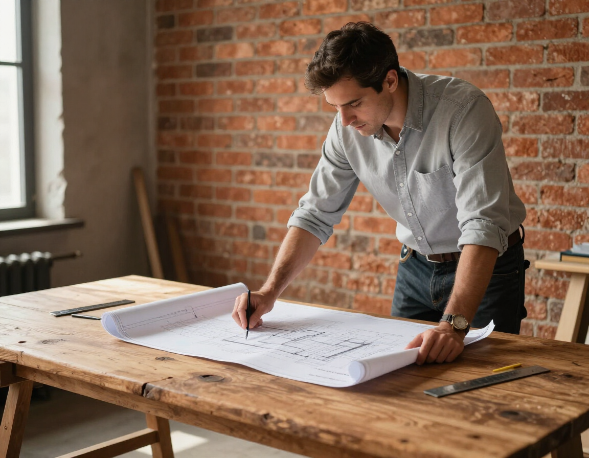 Contractor reviewing renovation plans