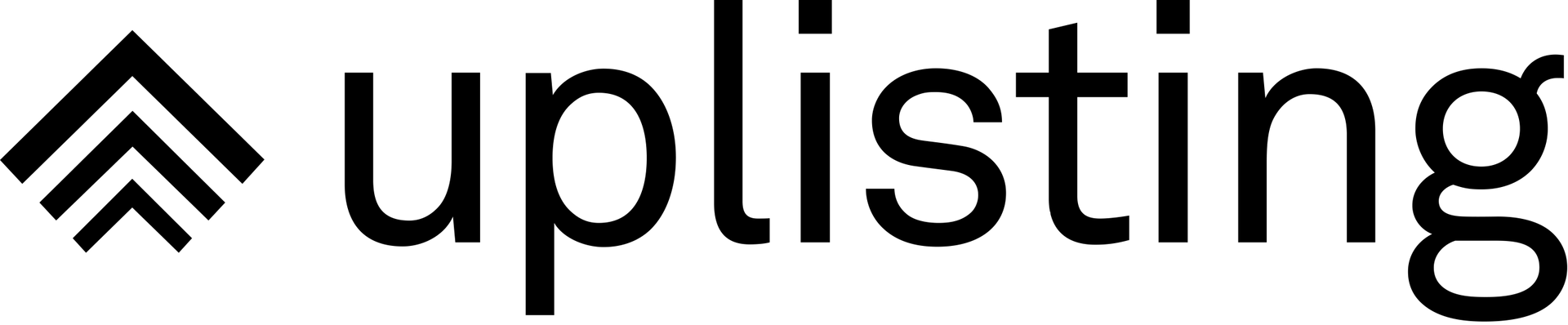 Uplisting logo with black stacked chevrons and lowercase wordmark on white background