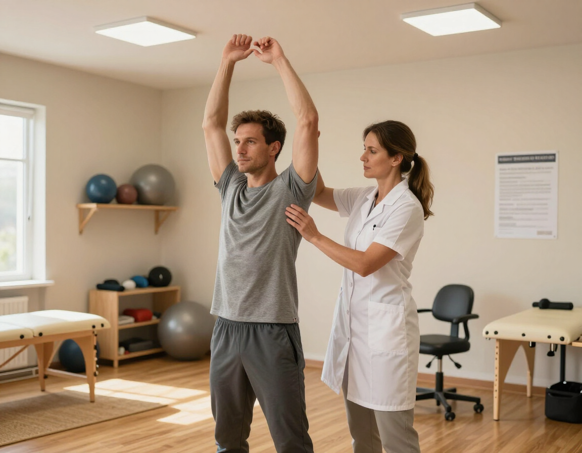 Chiropractor guiding a patient through a sports rehabilitation movement