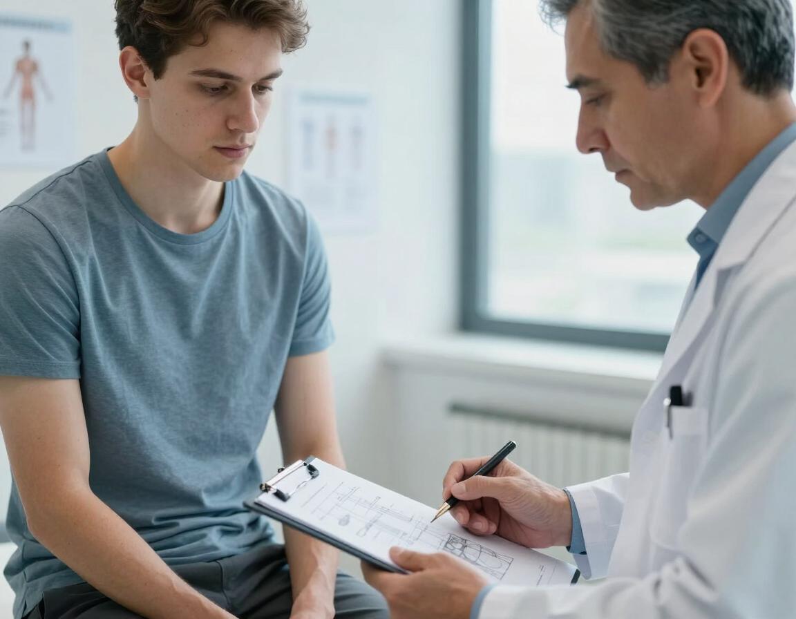 Chiropractor consulting with a patient about recovery goals