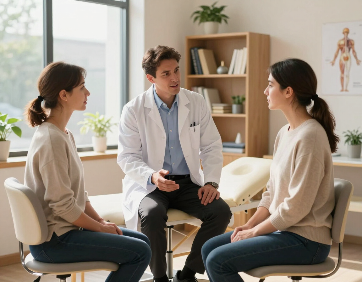 Chiropractor discussing at-home wellness habits with a patient