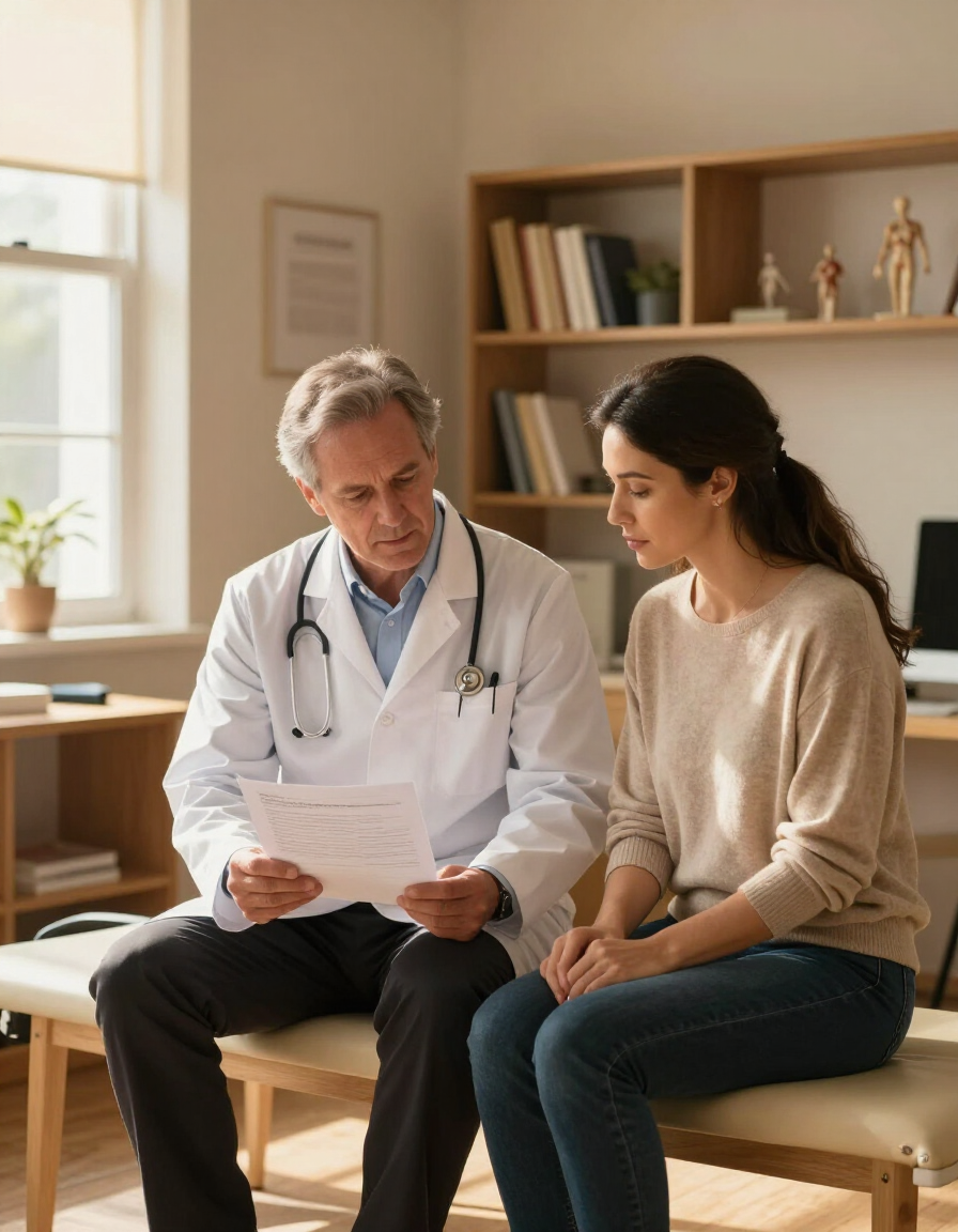 Chiropractor and patient reviewing care plan