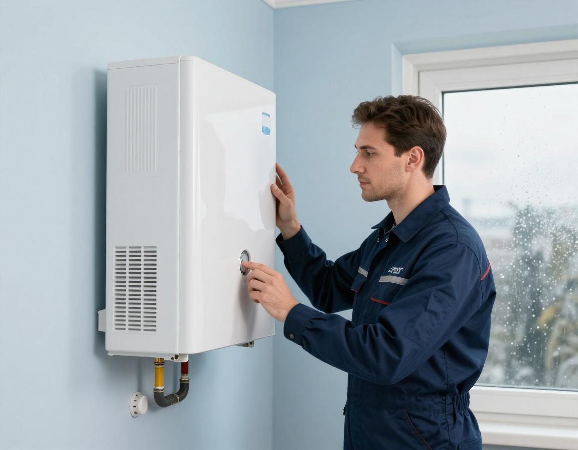 HVAC technician inspecting a home heating system