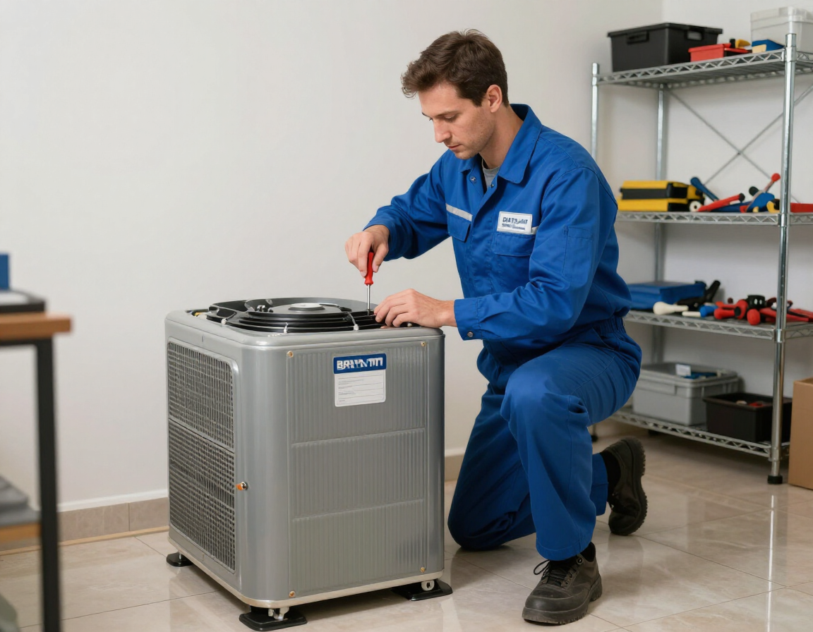 Technician installing a Bryant heating unit