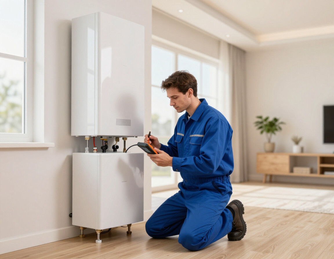 All Weather technician performing seasonal HVAC inspection