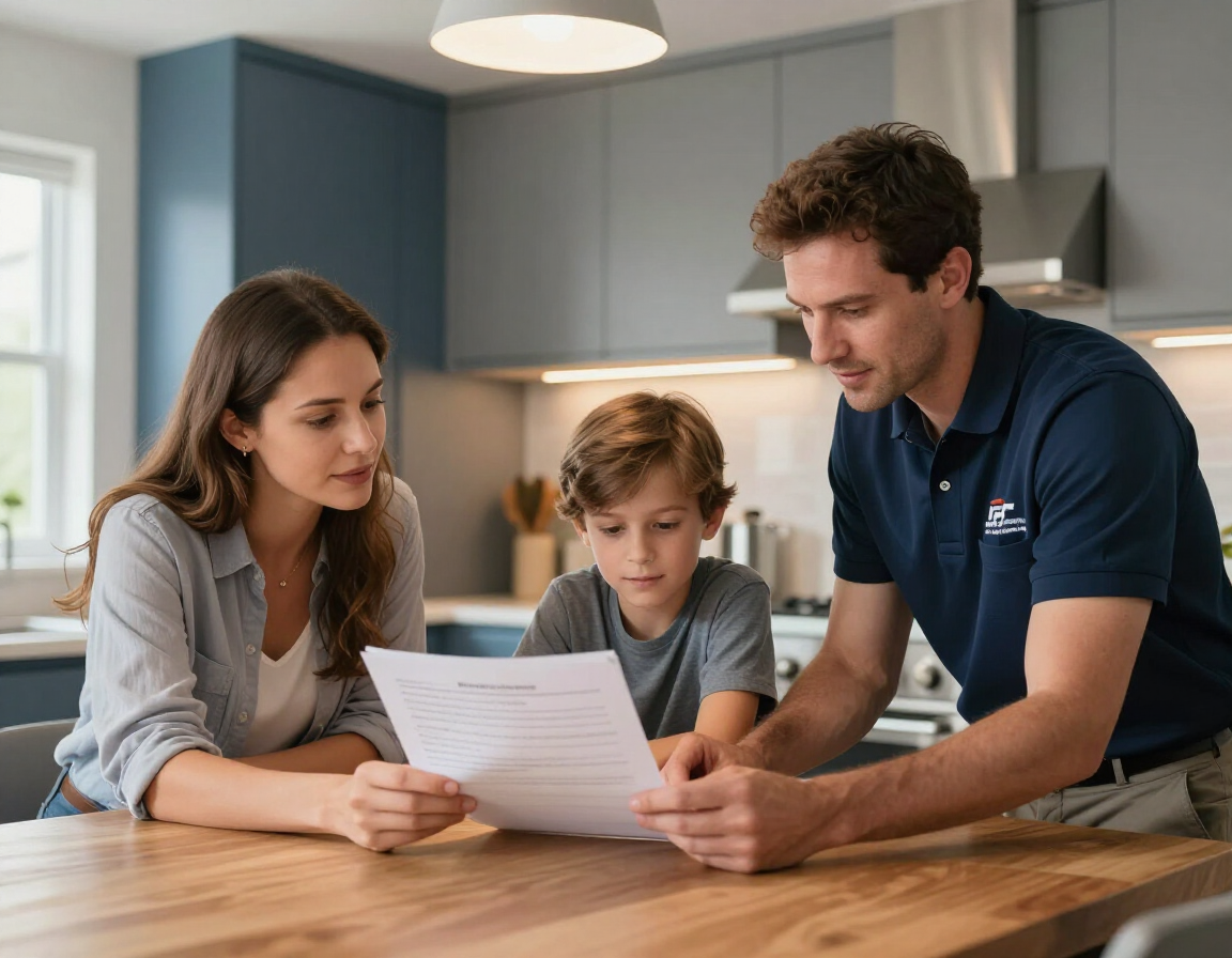 Homeowner reviewing financing options with an HVAC technician