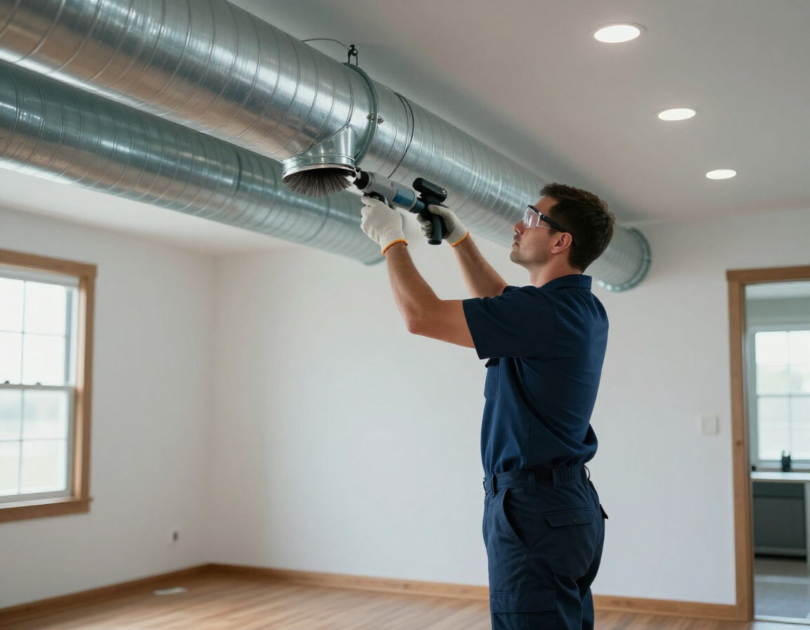 HVAC technician inspecting ductwork