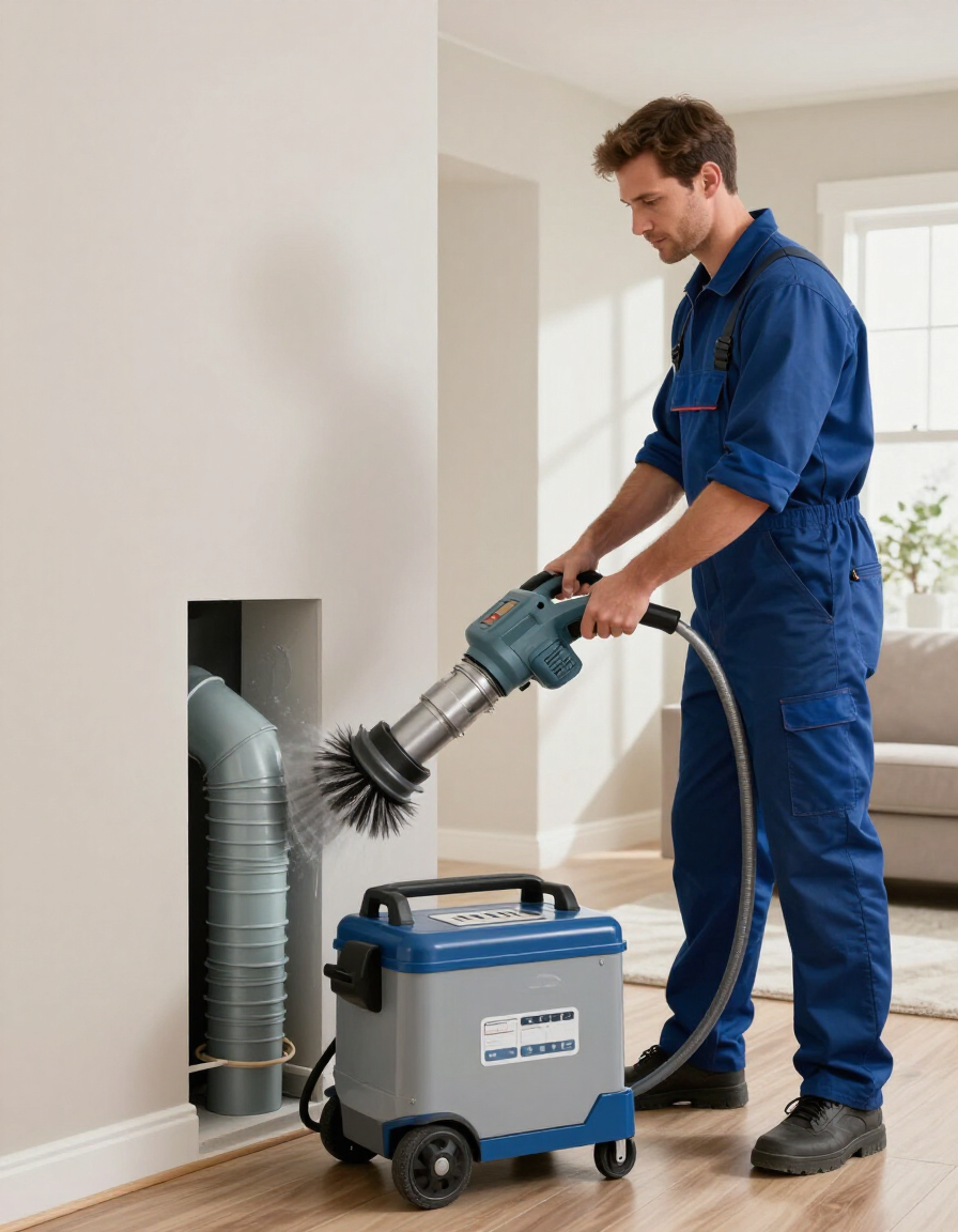 Technician using professional duct cleaning equipment