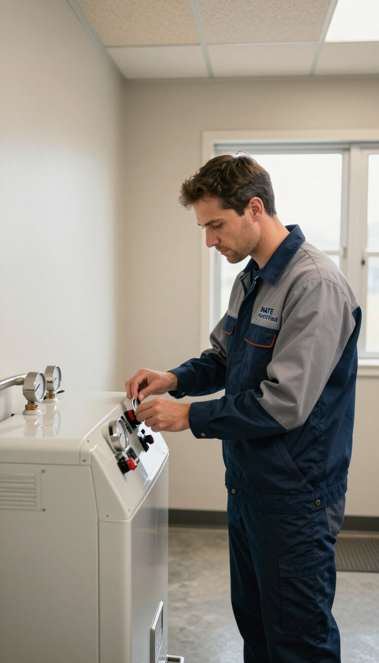NATE-certified technician inspecting a residential furnace