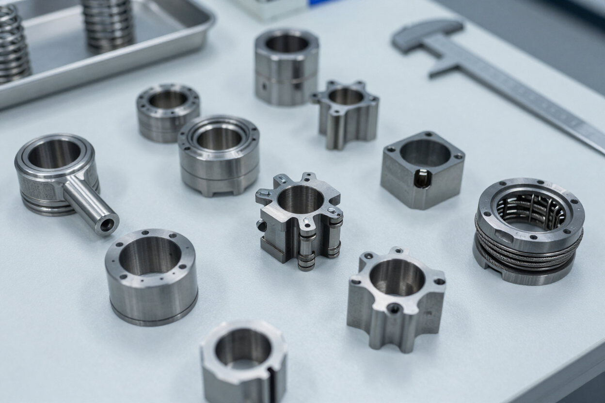 Precision aerospace metal components on inspection surface