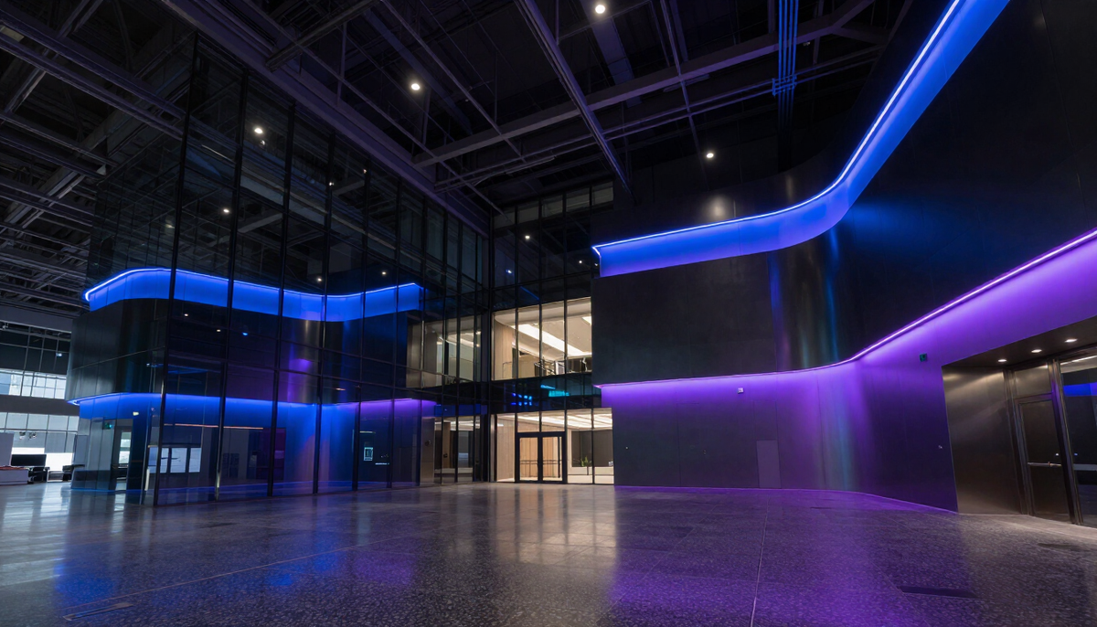 Harbor Hall lobby at night