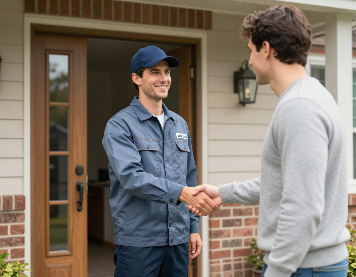 Markl & Sons technician greeting a homeowner
