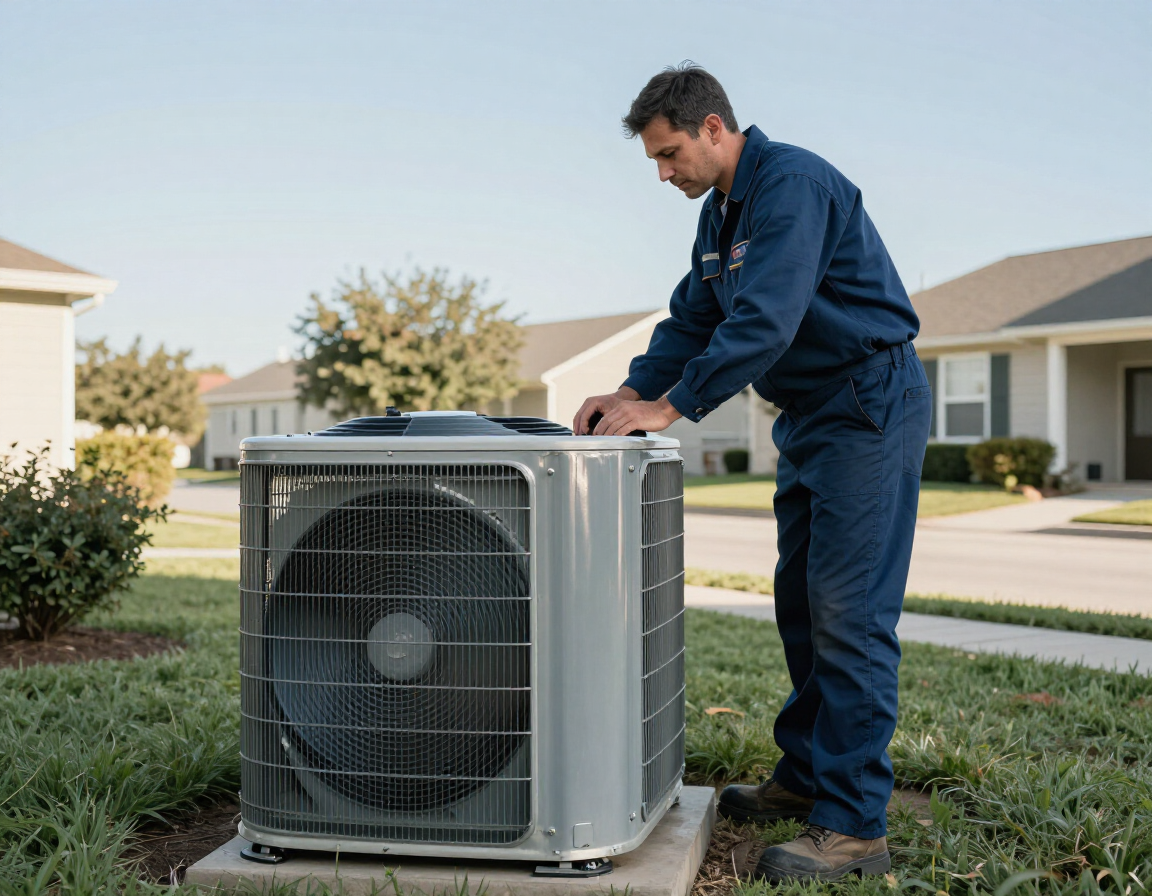 HVAC technician servicing outdoor condenser unit