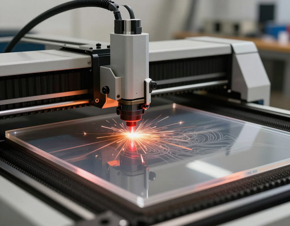 Laser cutting machine at work