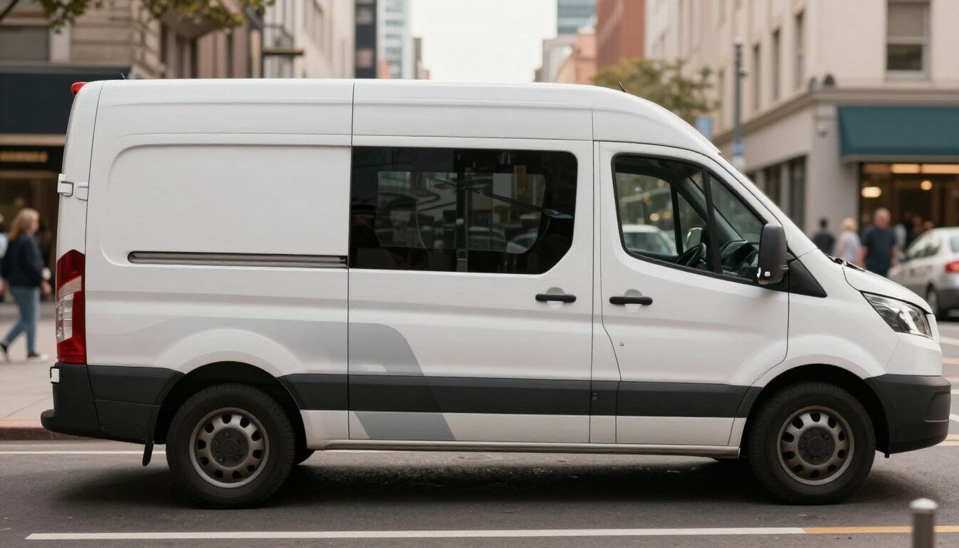 Vehicle wrap signage on commercial van