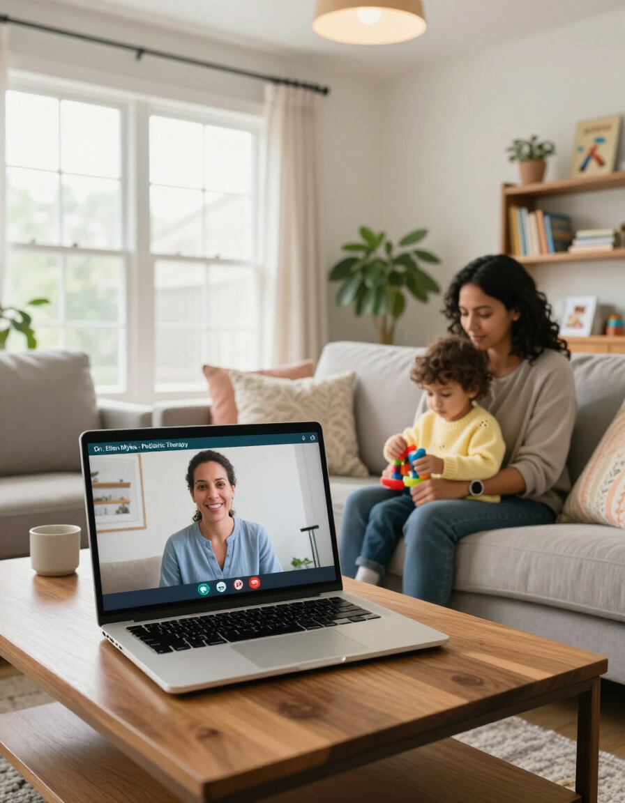 Teletherapy support session for a child and family