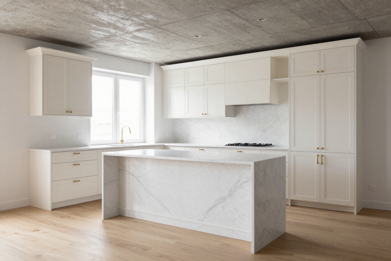 N&oslash;rrebro Renovation kitchen-diner with exposed concrete ceiling