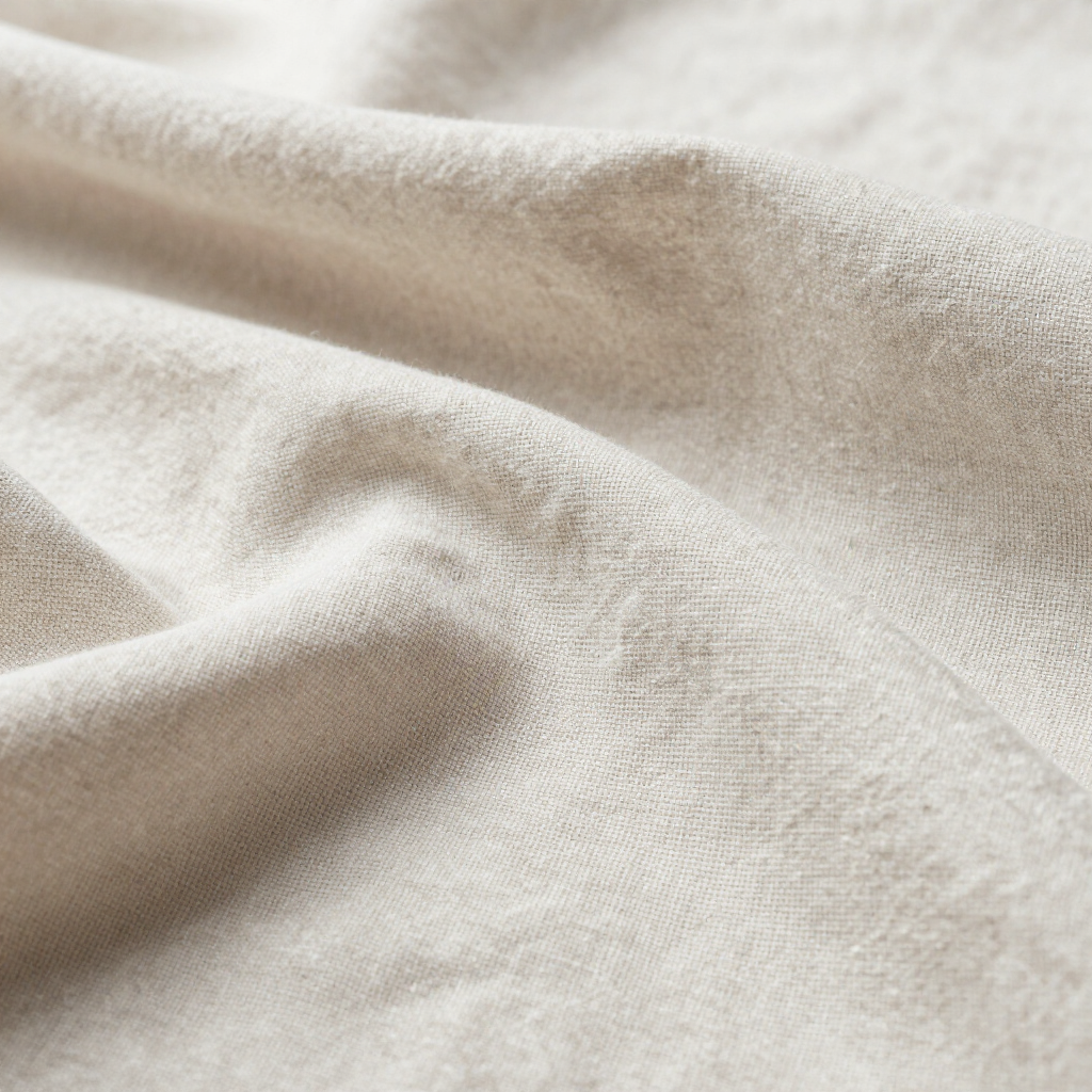 Close-up of undyed linen fabric texture with natural side light