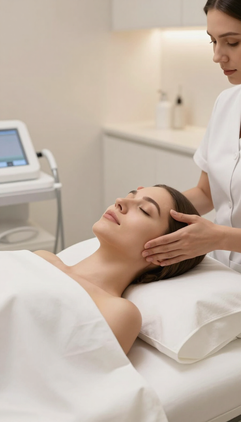 Patient receiving facial treatment at One MedSpa