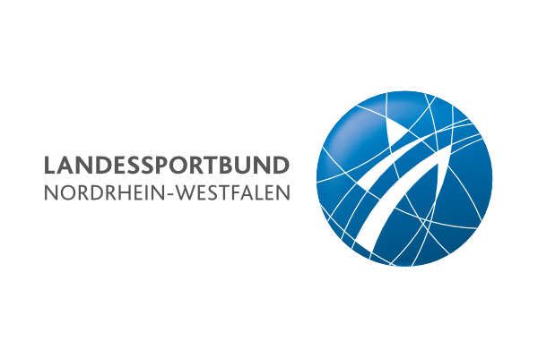 Logo des Landessportbund Nordrhein-Westfalen. Blauer Kreis mit weißer stilisierter Person