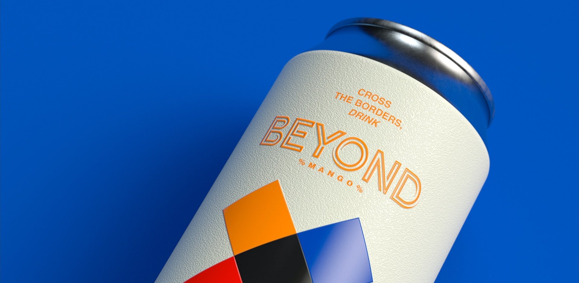 A close up of a can of beer on a blue surface.