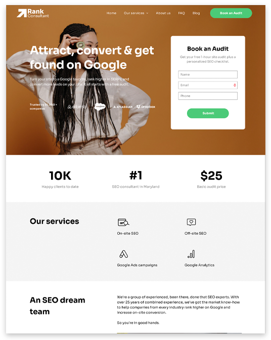SEO Consultant Landing Page Website builder SEO Consultant Landing Page responsive template