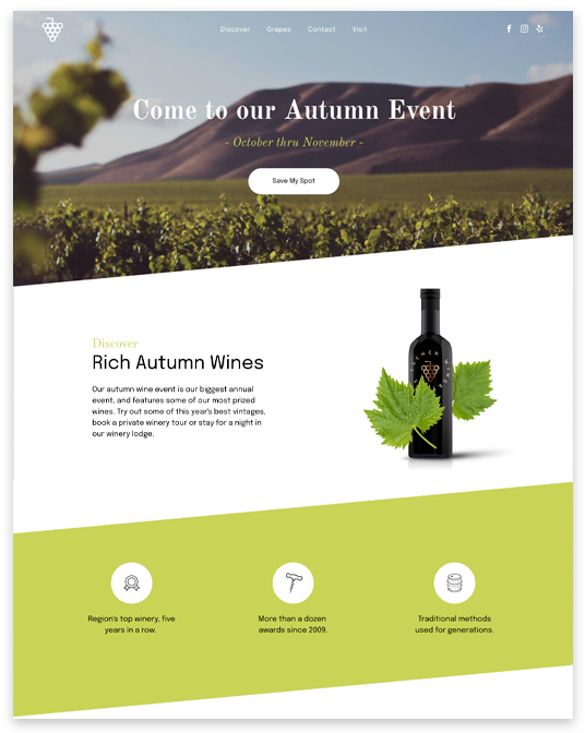 Winery Landing page Website builder Winery Landing page responsive template