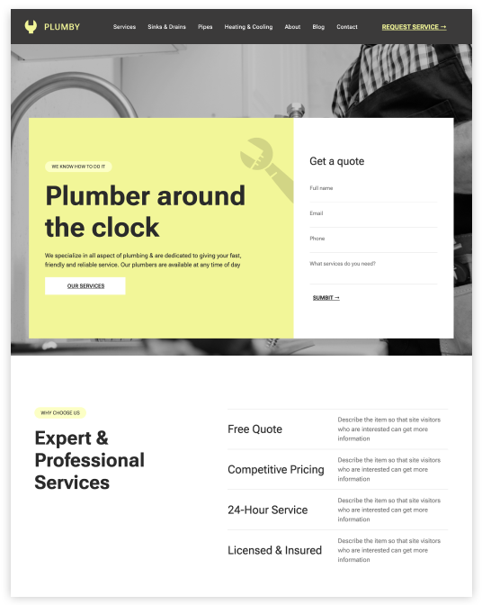 Plumber Website builder Plumber responsive template